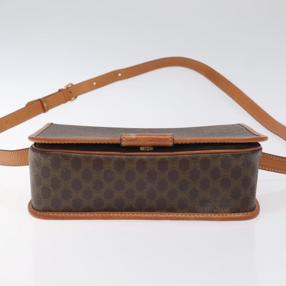 CELINE Macadam Canvas Shoulder Bag PVC Leather Brown Gold Auth 126619