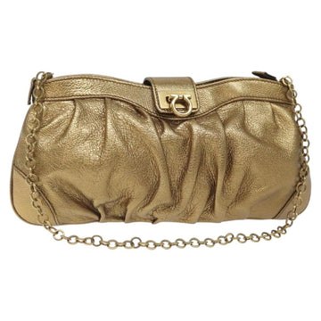 Salvatore Ferragamo Gancini Chain Accessory Pouch Leather Gold Auth 126620