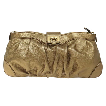 Salvatore Ferragamo Gancini Chain Accessory Pouch Leather Gold Auth 126620 - 0