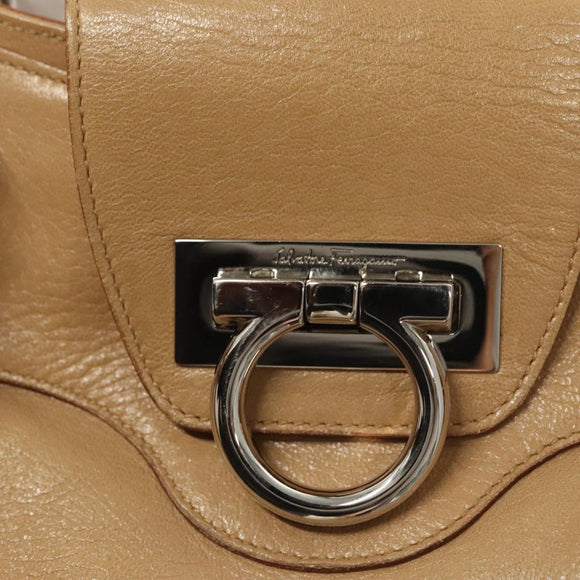 Salvatore Ferragamo Gancini Hand Bag Leather Beige Silver Auth 126621