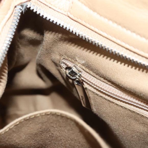 Salvatore Ferragamo Gancini Hand Bag Leather Beige Silver Auth 126621