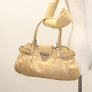 Salvatore Ferragamo Gancini Hand Bag Leather Beige Silver Auth 126621-22