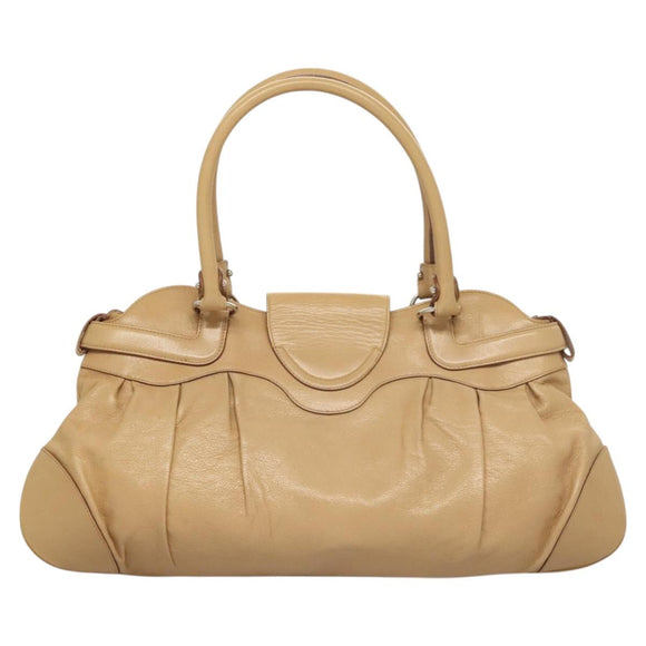 Salvatore Ferragamo Gancini Hand Bag Leather Beige Silver Auth 126621