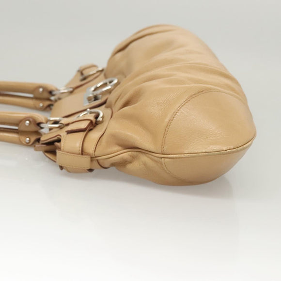 Salvatore Ferragamo Gancini Hand Bag Leather Beige Silver Auth 126621