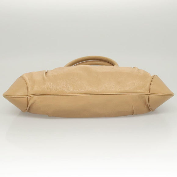 Salvatore Ferragamo Gancini Hand Bag Leather Beige Silver Auth 126621
