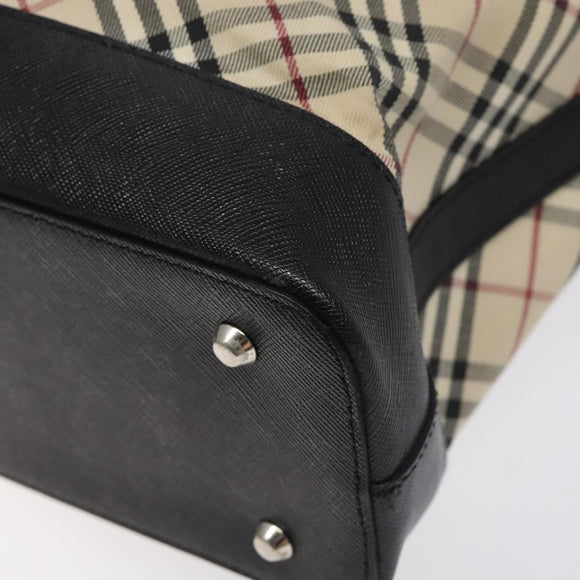 BURBERRY Nova Check Tote Bag Canvas Leather Silver Beige Auth 126624