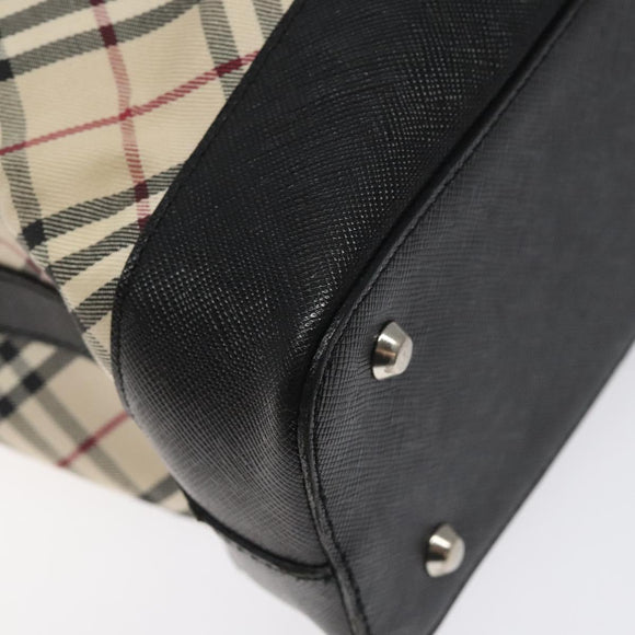 BURBERRY Nova Check Tote Bag Canvas Leather Silver Beige Auth 126624