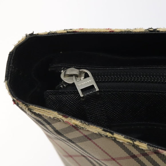 BURBERRY Nova Check Tote Bag Canvas Leather Silver Beige Auth 126624