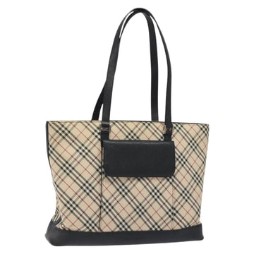 BURBERRY Nova Check Tote Bag Canvas Leather Silver Beige Auth 126624