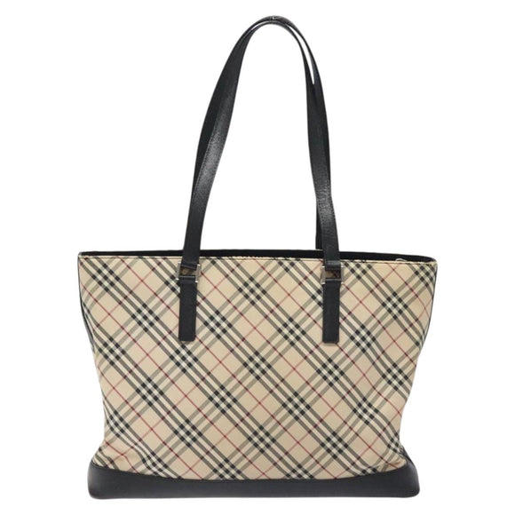 BURBERRY Nova Check Tote Bag Canvas Leather Silver Beige Auth 126624