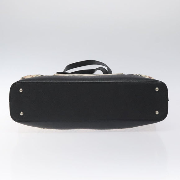 BURBERRY Nova Check Tote Bag Canvas Leather Silver Beige Auth 126624