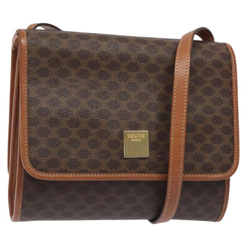 CELINE Macadam Canvas Shoulder Bag PVC Leather Brown Gold Auth 126660