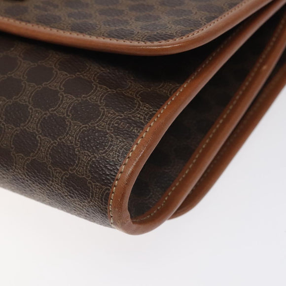 CELINE Macadam Canvas Shoulder Bag PVC Leather Brown Gold Auth 126660