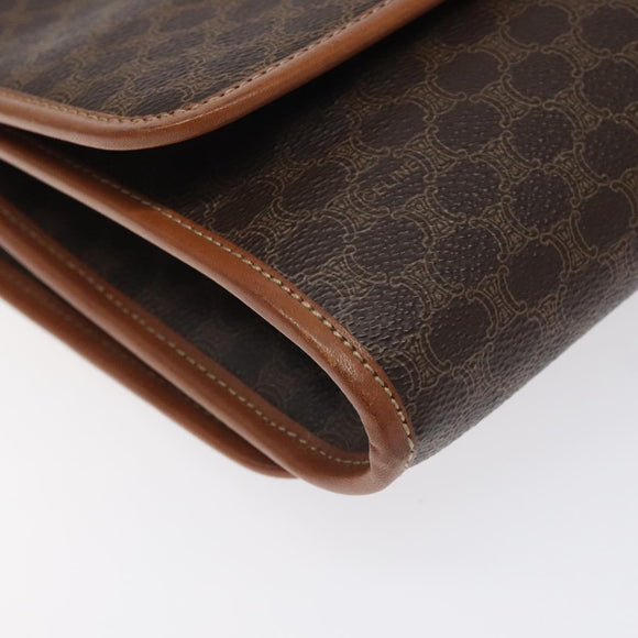 CELINE Macadam Canvas Shoulder Bag PVC Leather Brown Gold Auth 126660