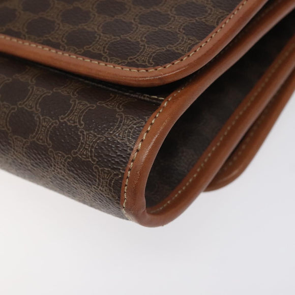 CELINE Macadam Canvas Shoulder Bag PVC Leather Brown Gold Auth 126660