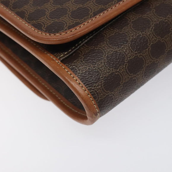 CELINE Macadam Canvas Shoulder Bag PVC Leather Brown Gold Auth 126660