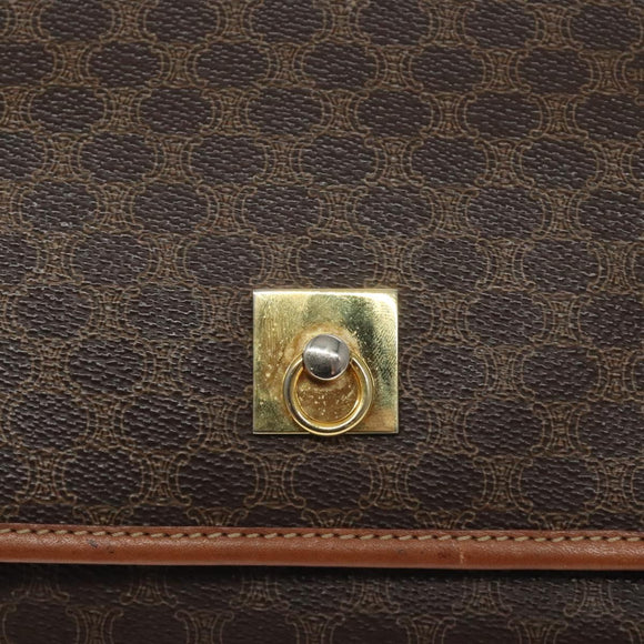 CELINE Macadam Canvas Shoulder Bag PVC Leather Brown Gold Auth 126660