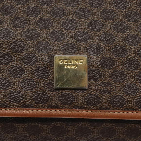 CELINE Macadam Canvas Shoulder Bag PVC Leather Brown Gold Auth 126660