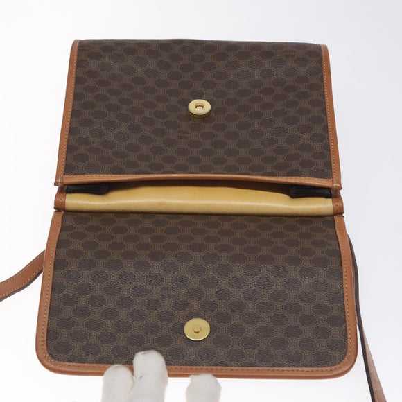 CELINE Macadam Canvas Shoulder Bag PVC Leather Brown Gold Auth 126660