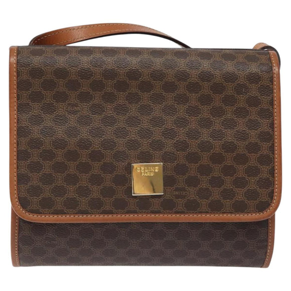 CELINE Macadam Canvas Shoulder Bag PVC Leather Brown Gold Auth 126660
