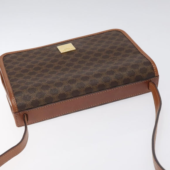 CELINE Macadam Canvas Shoulder Bag PVC Leather Brown Gold Auth 126660