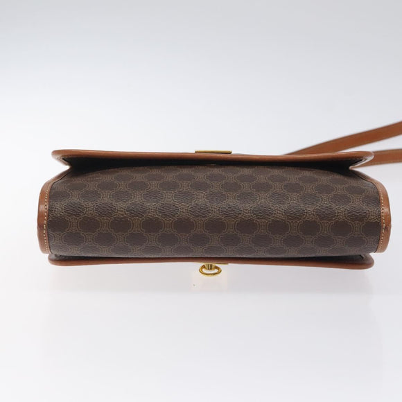 CELINE Macadam Canvas Shoulder Bag PVC Leather Brown Gold Auth 126660