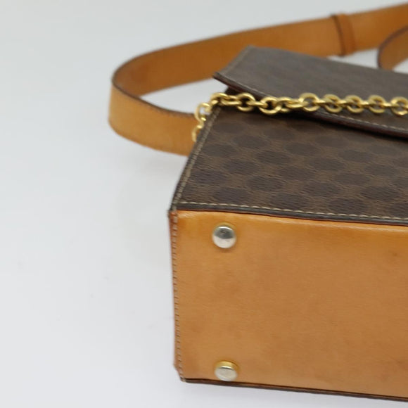 CELINE Macadam Canvas Shoulder Bag PVC Leather Brown Gold Auth 126661