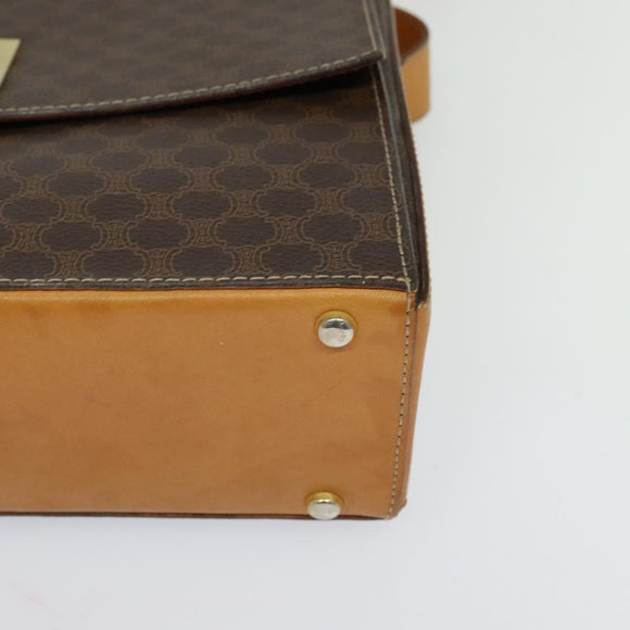 CELINE Macadam Canvas Shoulder Bag PVC Leather Brown Gold Auth 126661