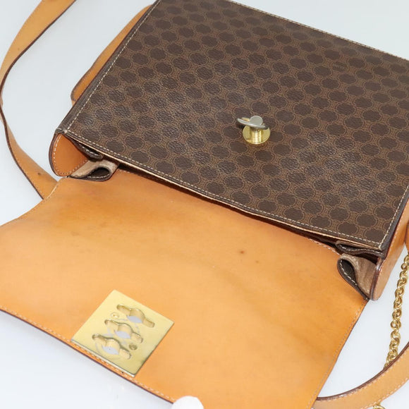 CELINE Macadam Canvas Shoulder Bag PVC Leather Brown Gold Auth 126661
