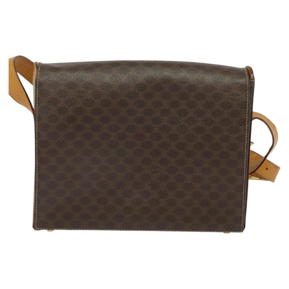 CELINE Macadam Canvas Shoulder Bag PVC Leather Brown Gold Auth 126661