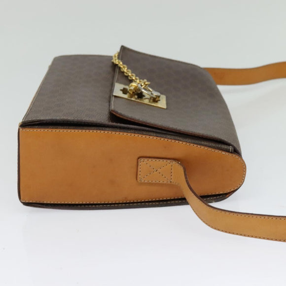 CELINE Macadam Canvas Shoulder Bag PVC Leather Brown Gold Auth 126661