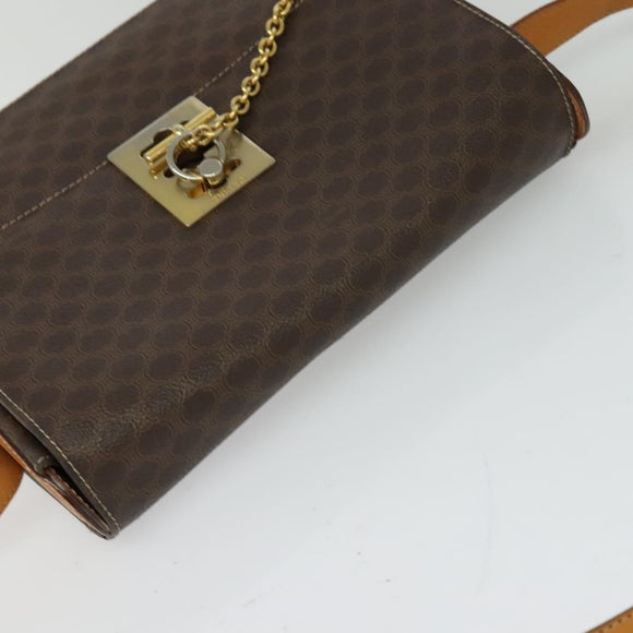 CELINE Macadam Canvas Shoulder Bag PVC Leather Brown Gold Auth 126661
