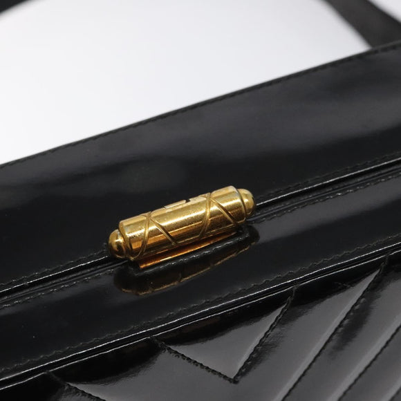 CHANEL V Stitch COCO Mark Shoulder Bag Patent leather Black Gold CC Auth 126704