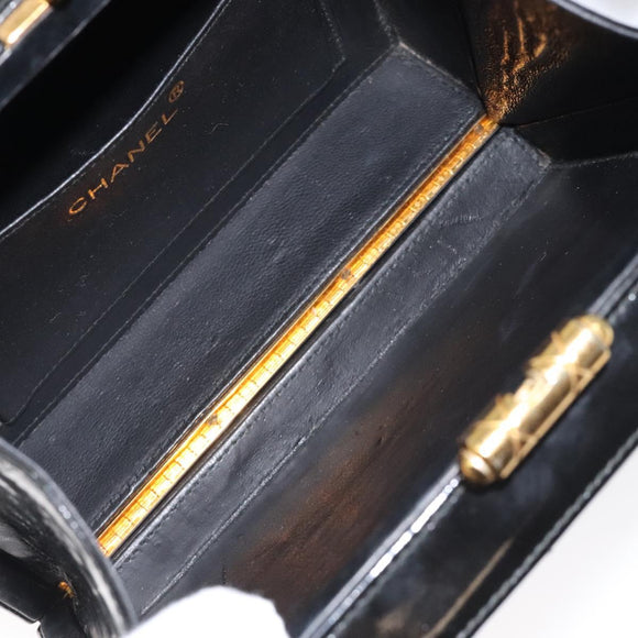 CHANEL V Stitch COCO Mark Shoulder Bag Patent leather Black Gold CC Auth 126704