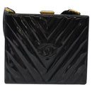 CHANEL V Stitch COCO Mark Shoulder Bag Patent leather Black Gold CC Auth 126704-2
