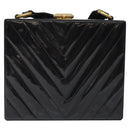 CHANEL V Stitch COCO Mark Shoulder Bag Patent leather Black Gold CC Auth 126704-3