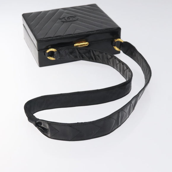 CHANEL V Stitch COCO Mark Shoulder Bag Patent leather Black Gold CC Auth 126704