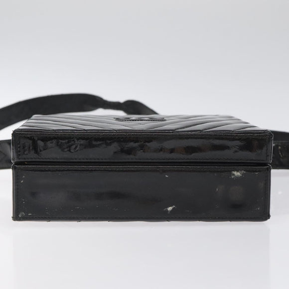 CHANEL V Stitch COCO Mark Shoulder Bag Patent leather Black Gold CC Auth 126704