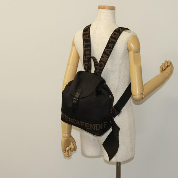FENDI Backpack Nylon Black Silver Auth 126725