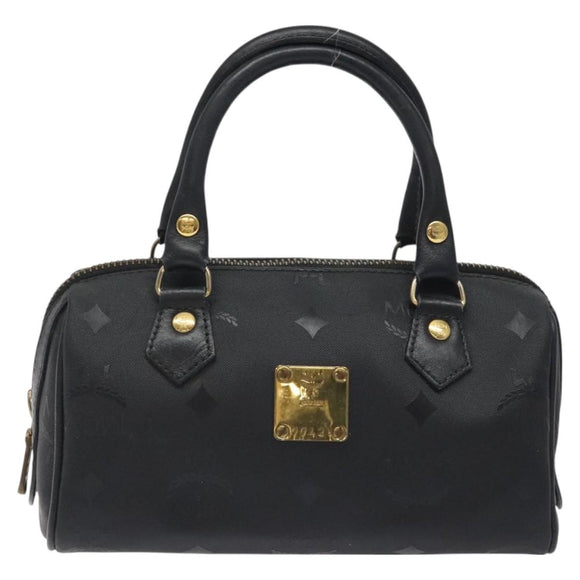 MCM Logogram Vicetos Hand Bag PVC Black Gold Auth 126744