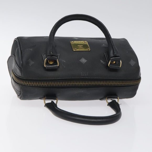 MCM Logogram Vicetos Hand Bag PVC Black Gold Auth 126744