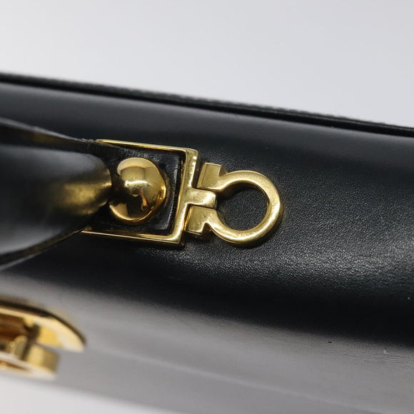 Salvatore Ferragamo Gancini Hand Bag Leather 2way Black Silver Auth 126752