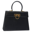 Salvatore Ferragamo Gancini Hand Bag Leather 2way Black Silver Auth 126752-1