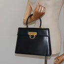 Salvatore Ferragamo Gancini Hand Bag Leather 2way Black Silver Auth 126752-23