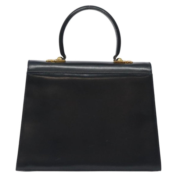 Salvatore Ferragamo Gancini Hand Bag Leather 2way Black Silver Auth 126752