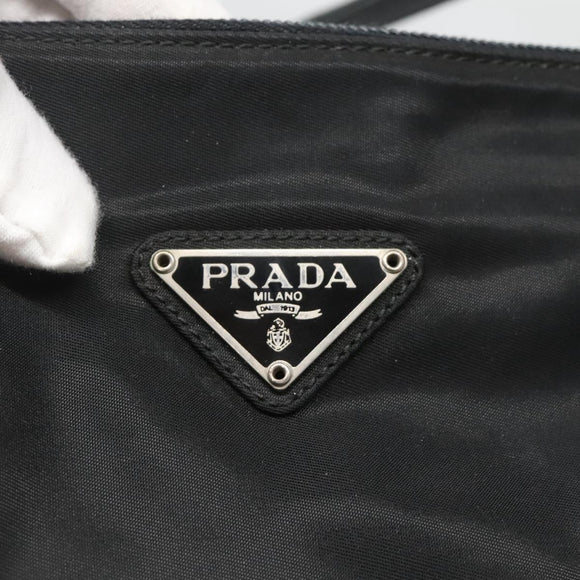 PRADA Hand Bag Nylon Black Silver Auth 126754
