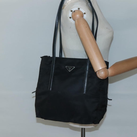 PRADA Hand Bag Nylon Black Silver Auth 126754