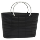 CHANEL Choco Bar Hand Bag Leather Black Silver CC Auth 126757-1