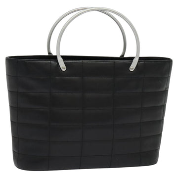 CHANEL Choco Bar Hand Bag Leather Black Silver CC Auth 126757