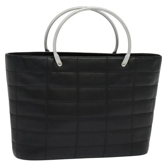 CHANEL Choco Bar Hand Bag Leather Black Silver CC Auth 126757